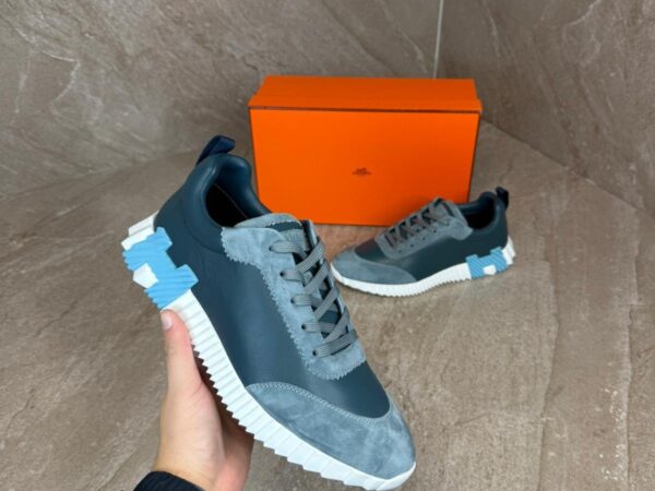 Hermes Bouncing Blue Grey Sneakers, Blue Logo