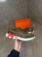 Hermes Bouncing Brown Sneakers, Orange Logo - Afbeelding 2