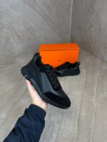 Hermes Bouncing Black on Black Leather Sneakers