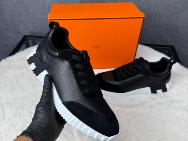 Hermes Bouncing Black White Leather, Zwarte Veters