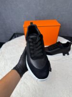 Hermes Bouncing Black White Leather, Zwarte Veters - Afbeelding 4