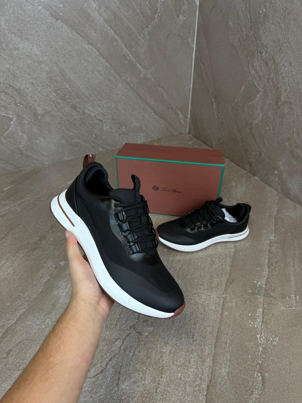 zzzz (23) Loro Piana Weekend Walk Sneakers Black Leather - Afbeelding 1