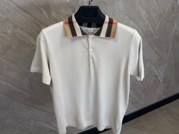 Burberry Check Collar Cotton Polo Shirt Beige