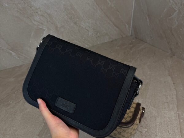 Gucci GG Nylon Flap Messenger Bag Black