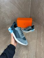 Hermes Bouncing Blue Grey Sneakers, Blue Logo