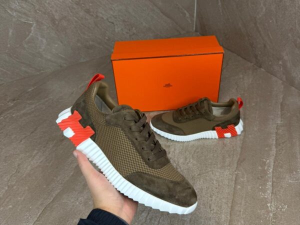 Hermes Bouncing Brown Sneakers, Orange Logo
