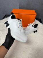 Hermes Bouncing White Leather, Black Logo