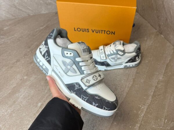 Louis Vuitton Trainer Velcro Strap Monogram Denim Sneakers Grey