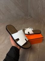 Hermes Izmir Suede White Slippers