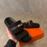 Hermes Jackson Sandal Dark Brown Suede