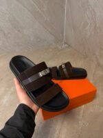 Hermes Jackson Sandal Dark Brown Suede