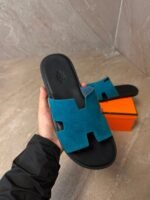Hermes Izmir Suede Blue Slippers - Afbeelding 2