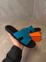 Hermes Izmir Suede Blue Slippers - Afbeelding 3