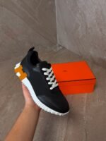 Hermes Black Sneakers, Brown H Logo