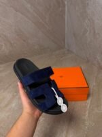 Hermes Chypre Blue Suede Sandals